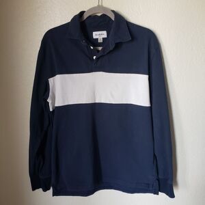 Long Sleeve Navy and White Cotton Polo Shirt